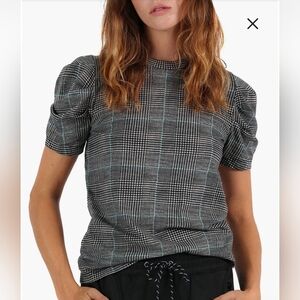 Pam & Gela Glen Plaid Puff Sleeve Cotton Top Size Small